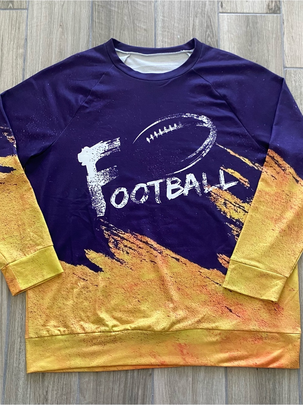 Purple & Yellow 'Football' Graphic Crewneck Sweatshirt, Size XL